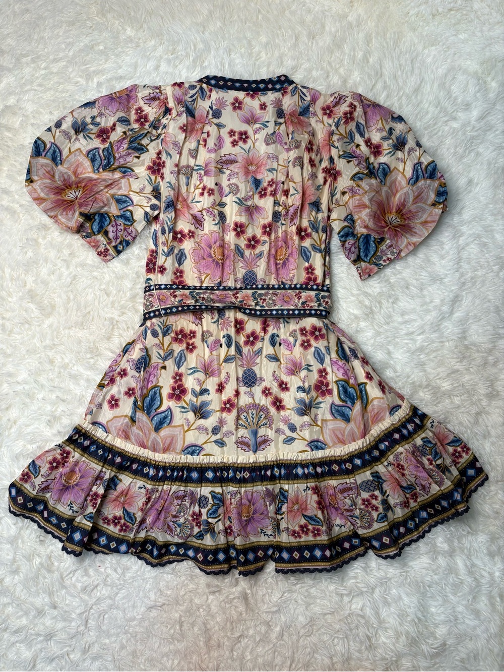 Farm Rio Superbloom Tapestry Cream Puff Sleeves Mini Dress NWT size small - Picture 10 of 10